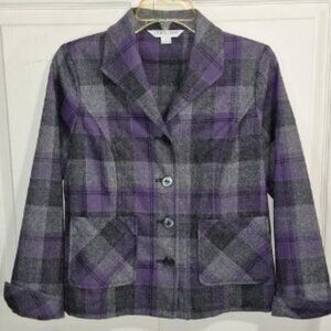Pendleton plaid fitted wool blazer - purple/gray - S petite